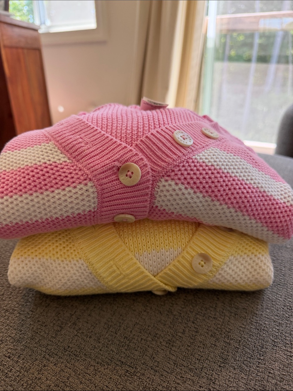PINK Victoria's Secret Yellow & White Striped V-Neck Button Sweater 2 for 30